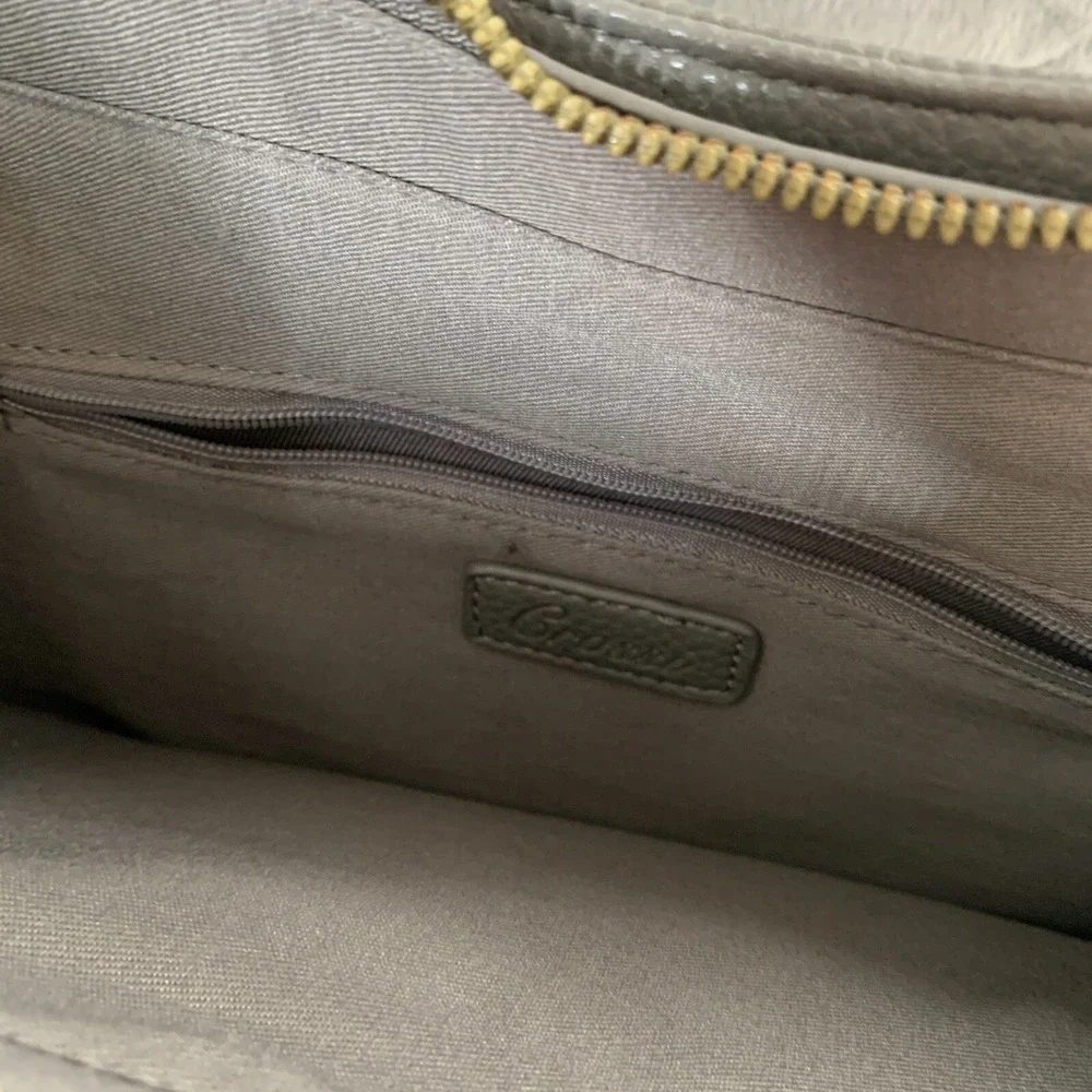 Grossi Jenna Purse Triple Compartment‎ Bowtie Satchel Hand Bag Warm Grey